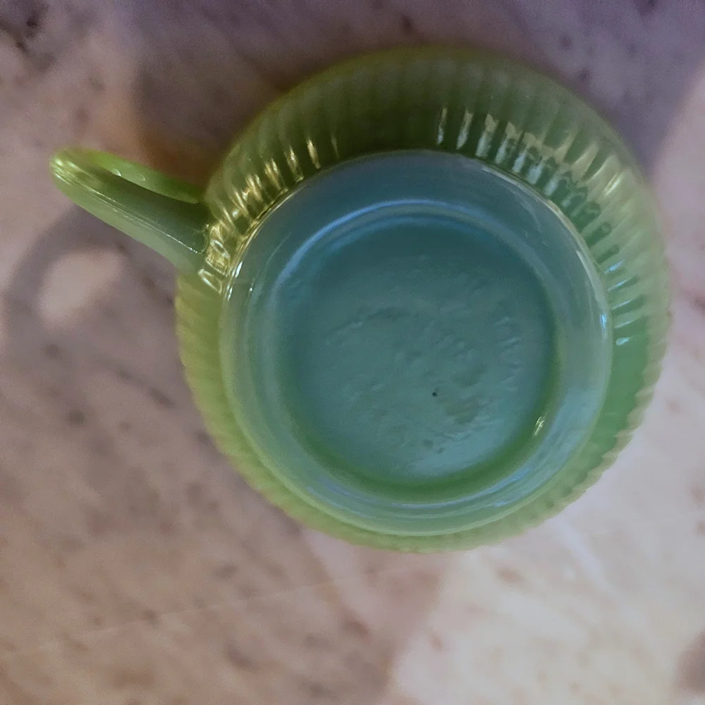 Fire King Jane Ray Jadeite Cup & Saucer Set of 2 Vintage USA Green Milk Glass